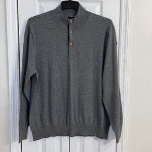 ✨LINCS David Ellis Gray Cotton Blend 3 Button Mock Neck Pullover Sweater XL‎